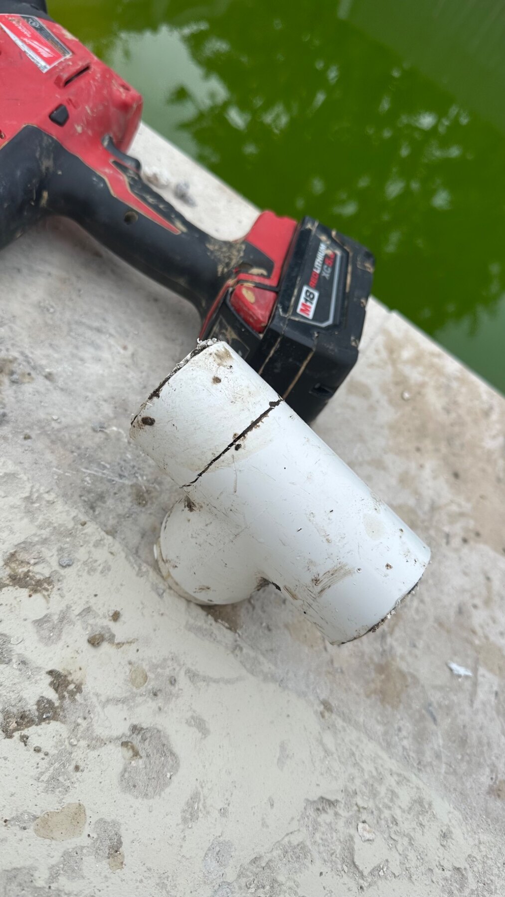 Cracked PVC tee removed from the pool return line